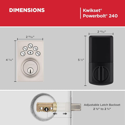 Kwikset Powerbolt 240 5-Button Keypad Satin Nickel Contemporary Electronic Deadbolt Door Lock, Featuring Convenient Keyless Entry, Customizable User Codes and Auto Locking