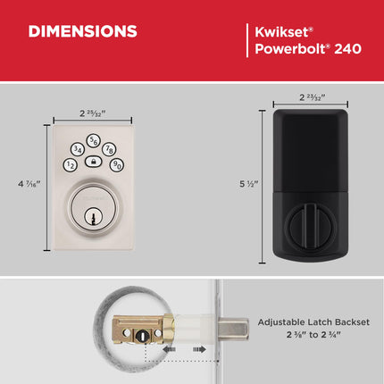 Kwikset Powerbolt 240 5-Button Keypad Satin Nickel Contemporary Electronic Deadbolt Door Lock, Featuring Convenient Keyless Entry, Customizable User Codes and Auto Locking