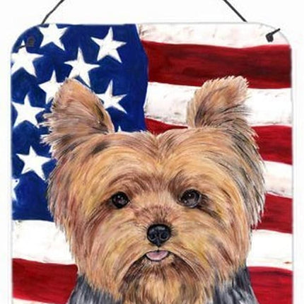 Caroline's Treasures SC9111DS1216 Usa American Flag with Yorkie Aluminium Metal Wall or Door Hanging Prints, 16" x 12", Multicolor