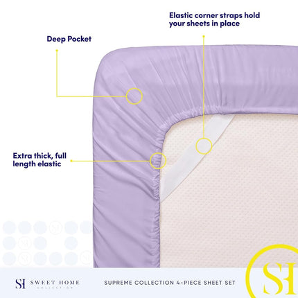 Sweet Home Collection Luxury Bedding Set with Flat, Fitted Sheet, 2 Pillow Cases, Microfiber, Lavender, Queen