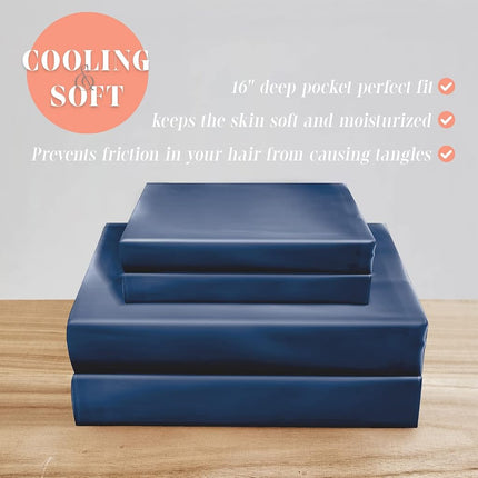 Elegant Comfort Luxurious 4-Piece Silky Satin Sheet Set, Skin and Hair Friendly, Wrinkle, Fade, Stain Resistant with Deep Pockets Fitted Sheet, Cooling Soft Satin Sheet Set, Twin, Navy Blue