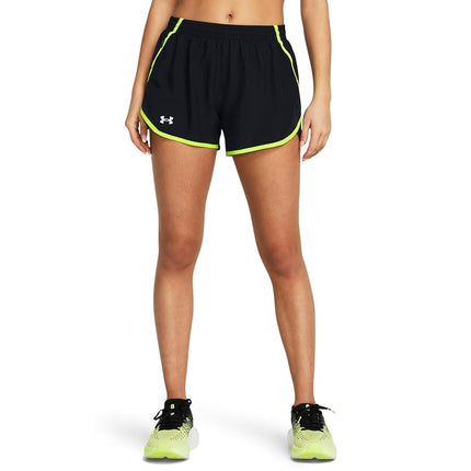 Under Armour Fly by Women's Shorts, (003) Black/Warning Yellow/Reflecting, S