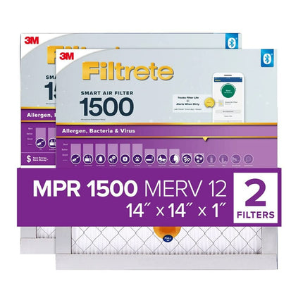 Filtrete Smart Air Filter, MPR 1500 12 in. x 1 in, 2 Pack Allergen, Bacteria & Virus, White