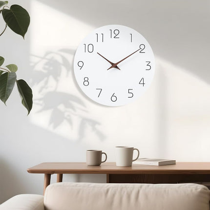 Mosewa Wall Clock 14 Inch Silent Non Ticking Wall Clocks Battery Operated - Simple Minimalist Wooden Clock Decorative for Kitchen,Home,Bedroom,Living Room, Office(14" White)
