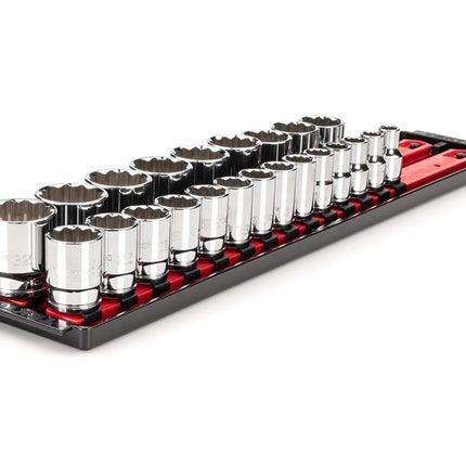 TEKTON 1/2 Inch Drive 12-Point Socket Set with Rails and Tray, 23-Piece (10-32 mm) | SHD92120