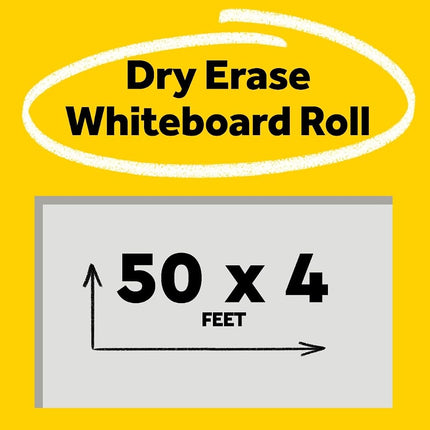 Post-it Dry Erase Whiteboard Film Surface for Walls, Doors, Tables, Chalkboards, Whiteboards, and More, Removable, Stain-Proof, Easy Installation, 50 ft x 4 ft Roll (DEF50X4)