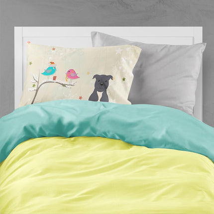 Caroline's Treasures BB2518PILLOWCASE Between Friends Bull Terrier - Blue Fabric Standard Pillowcase Lightweight Super Soft Easy Care Decorative Artwork Pillowcase, Standard