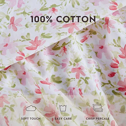 Laura Ashley - Standard Pillowcase Set, Breathable Percale Cotton Bedding, Crisp & Cool Home Decor (Norella Pink, 2 Piece)