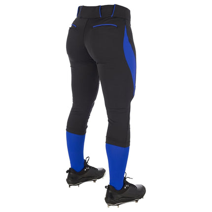 Pantalon de softball CHAMPRO Surge traditionnel taille basse pour homme avec liseré tressé de couleur contrastante, noir, royal, très grand