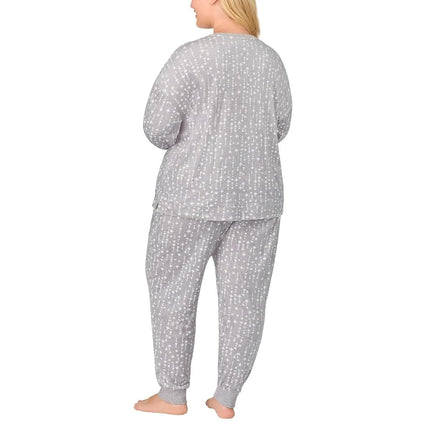 Nautica Womens Pajamas - Cozy Silky Fleece - 2 Piece Long Sleeve Winter Sleepwear Set for Women, Gray Stars, 3X