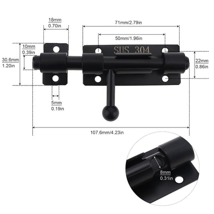 2 Pack 4 inch Slide Barrel Bolt Gate Latch Black
