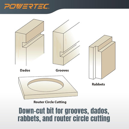 POWERTEC Down Cut 1/8" Spiral Router Bit w/ 5/32" Shank Carbide Router Bit, 1/2" Cutting Length & 2" Long. Fits CNC Router, Handheld Router, Router Table & Plunge Router for Router Bushing. 1PK(73040)