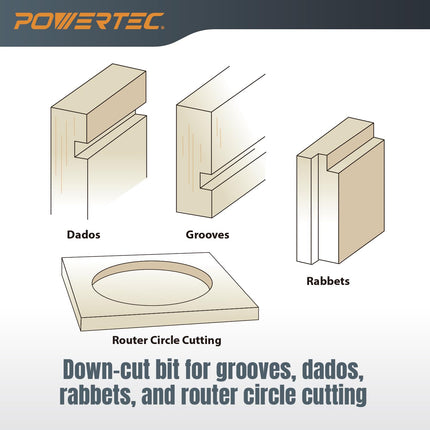POWERTEC Down Cut 1/8" Spiral Router Bit w/ 5/32" Shank Carbide Router Bit, 1/2" Cutting Length & 2" Long. Fits CNC Router, Handheld Router, Router Table & Plunge Router for Router Bushing. 1PK(73040)