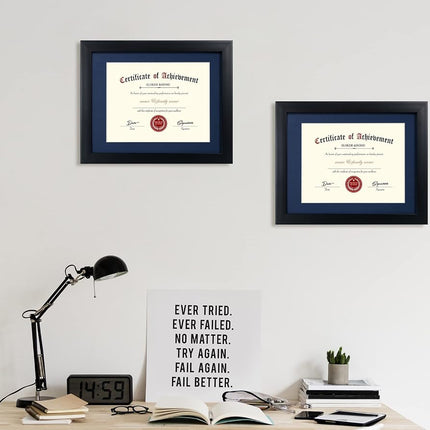 Cadres pour certificats ELSKER&HOME 8,5 x 11 noir, conviennent aux diplômes 8,5 x 11 avec passe-partout bleu ou 11 x 14 sans passe-partout, verre incassable, cadre pour documents, diplômes, photos, récompenses pour table ou mur.