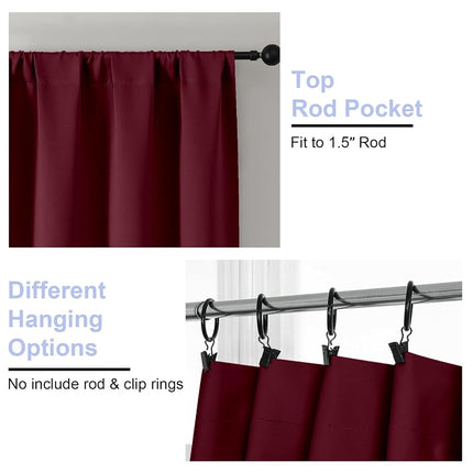 Simplebrand Ava Burgundy Blackout Curtains for Bedroom 63 Inch Length 2 Panels Set, Nursery Thermal Insulated Energy Saving Rod Pocket Window Treatment Curtains Blackout Drapes, W40 x L63 Inch