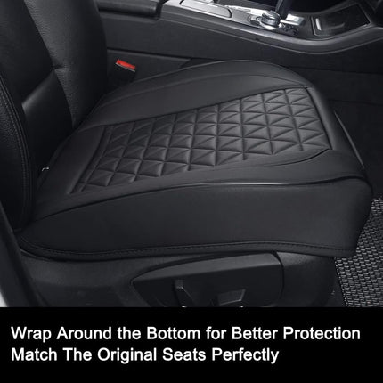 Black Panther 1 Pair Luxury Faux Leather Car Seat Covers Front Bottom Seat Cushion Covers, Anti-Slip and Wrap Around The Bottom, Fit 95% of Vehicles - Black