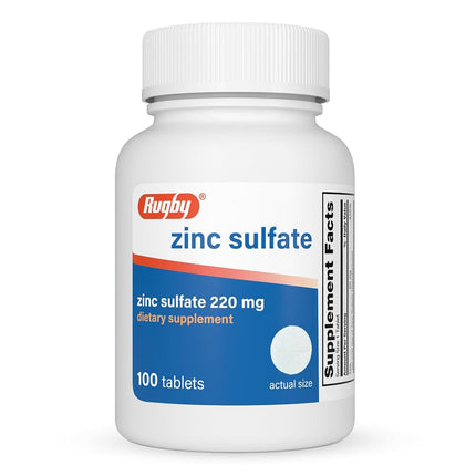 Rugby Zinc Sulfate 220mg Tablets Supplement 100 Co