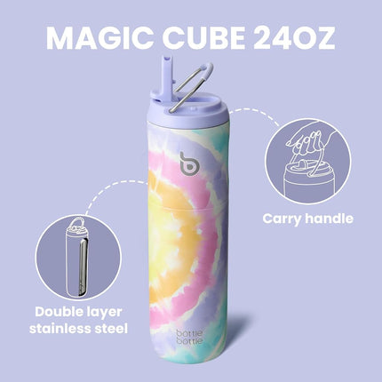 Bottle Bottle Insulated Water Bottle 24oz with Straw Lid and Handle for Sports Travel Gym Stainless Steel Water Bottles Double-Wall Vacuum Metal Leak Proof BPA-Free (Cotton Candy)