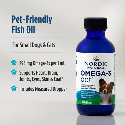 Nordic Naturals Omega 3 Pet - Fish Oil Liquid for Cats and Small Dogs, Omega-3s,EPA and DHA Supports Skin, Coat, Joint and Overall Health in Triglyceride Form for Optimal Absorption, 2 Ounces