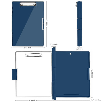 SFLHHDM Clipboard with Storage,Heavy Duty Clip Boards 8.5x11 with 2 Storage Case,Clear Visible Panel Storage Clipboards,Side Opening Nursing Clipboard Folder for Office Supplies (Dark Blue)