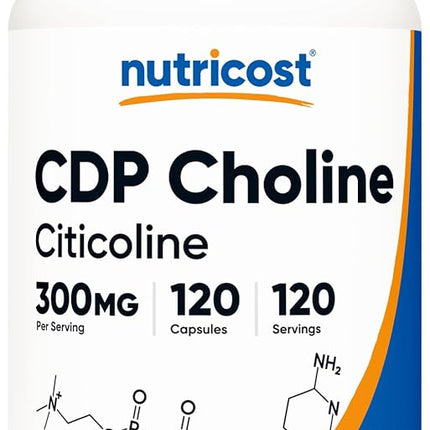 Nutricost CDP Choline (Citicoline) 300mg, 120 Veggie Capsules - Non-GMO, Vegan Friendly, Gluten Free