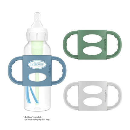 Dr. Brown's Milestones 100% Silicone Baby Bottle Handles, Narrow, Blue, Green, Gray, 3 Pack, 4m+