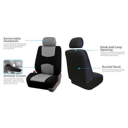 FH GROUP FH-FB050115 + F14407 Juego completo de fundas de asiento de coche de tela plana con alfombrillas de moqueta premium gris/negro - Se adapta a la mayoría de coches, camiones, SUV o furgonetas.