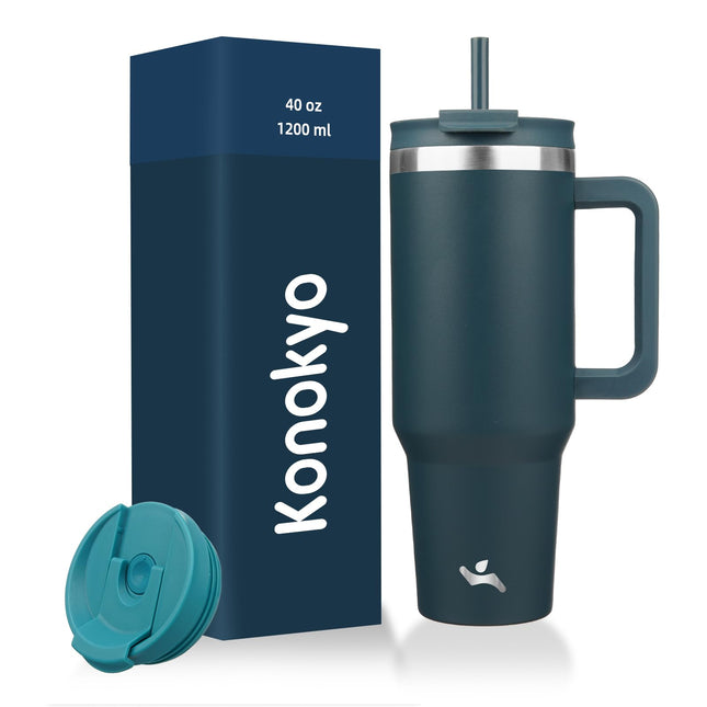 Konokyo 40 oz Tumbler with Handle and 2 Straws,2 i