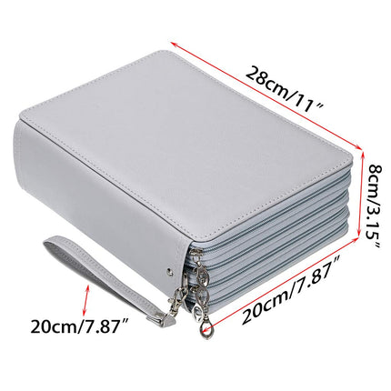 BTSKY Deluxe PU Leather Pencil Case for Colored Pencils - 160 Slot Pencil Holder 200 Slots Grey