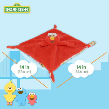 Sesame Street Elmo Blanky Made of Soft Material with Knotted Corners and Pacifer Loop for Babies and Infants