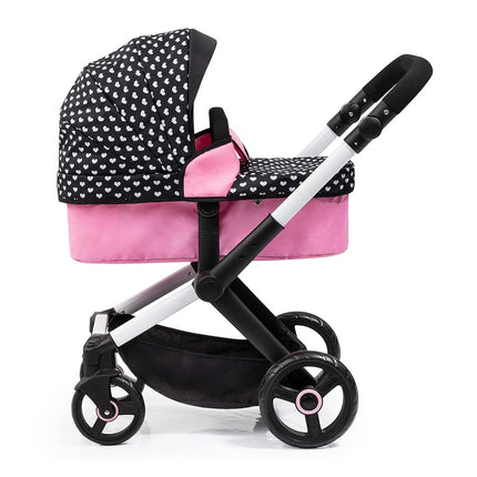 Bayer Xeo Pram in Pink with Black and White Hearts & Pink Bow
