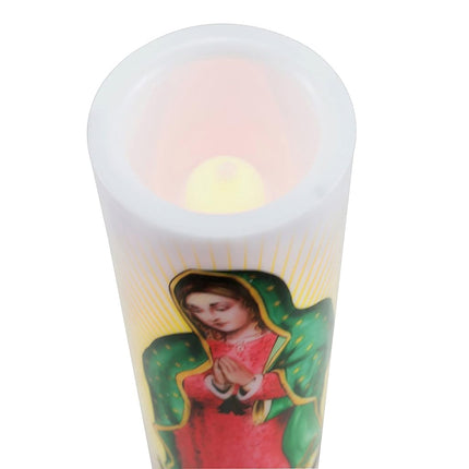 Stonebriar LED Saint Prayer Candle — Automatic Timer, Flameless Candle for Prayer, Memorials & Religious Décor, Virgin of Guadalupe, 8.2"