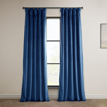 HPD Half Price Drapes Heritage Plush Velvet Curtains 96 Inches Long Room Darkening Curtains for Bedroom & Living Room 50W x 96L, (1 Panel), Pisces Blue