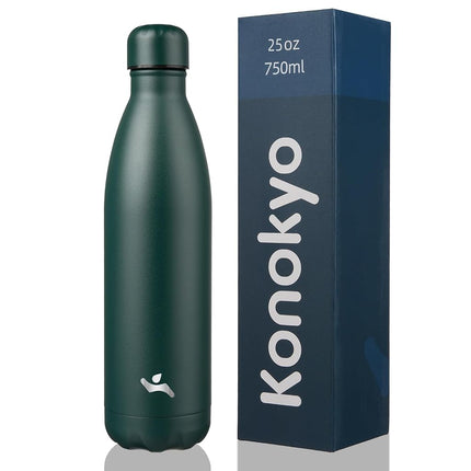 Konokyo Insulated Water Bottles,25oz Double Wall Stainless Steel Vacumm Metal Flask for Sports Travel,Army Green