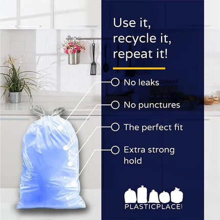 Plasticplace Trash Bags simplehuman (x) Code K Compatible (200 Count)│Tinted Blue Drawstring Garbage Liners 10 Gallon / 38 Liter │ 24.4" x 28"