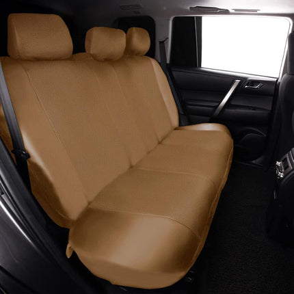 Flying Banner car seat Covers Full Set Faux Leather Air Mesh Breathable Man Lady Airbag Compatible Rear Bench Split 40/60 50/50 60/40 Truck Pick Up (Full Set - Low Back, Solid Beige)