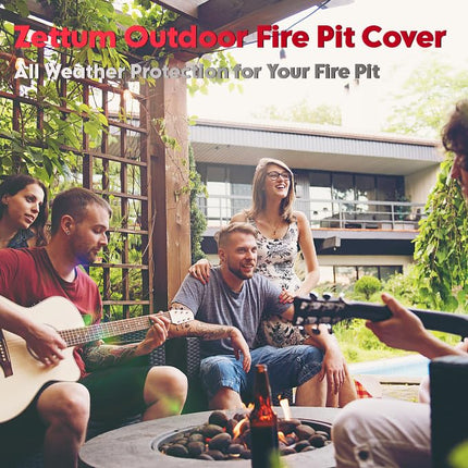 Zettum Fire Pit Cover Round 100 CM - 40 Inch Outdoor Firepit Cover Heavy Duty & Waterproof, 600D Patio Fire Table Cover Gas Fire Pit Accessories Fade & Weather Resistant - 101 x 101 x 50 CM