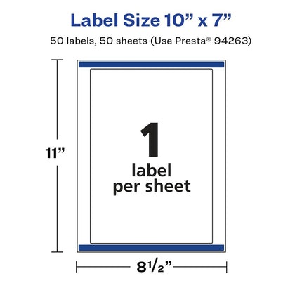 Avery Glossy White Rectangle Labels with Sure Feed, 10" x 7", 50 Glossy White Labels, Permanent Label Adhesive, Laser/Inkjet Printable Labels