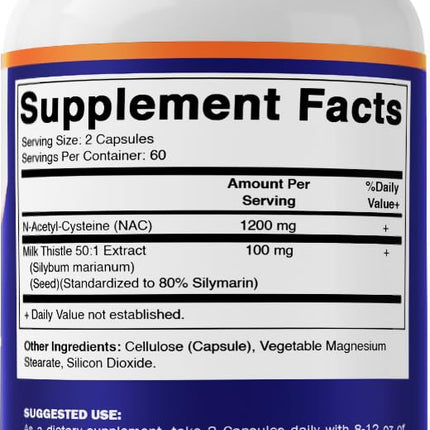 Vitamatic NAC Supplement N-Acetyl-L-Cysteine (NAC) with Milk Thistle 50:1 Extract - Supports Immune, Respiratory, Liver Health, 1200 mg per Serving, 120 Veg Capsules…
