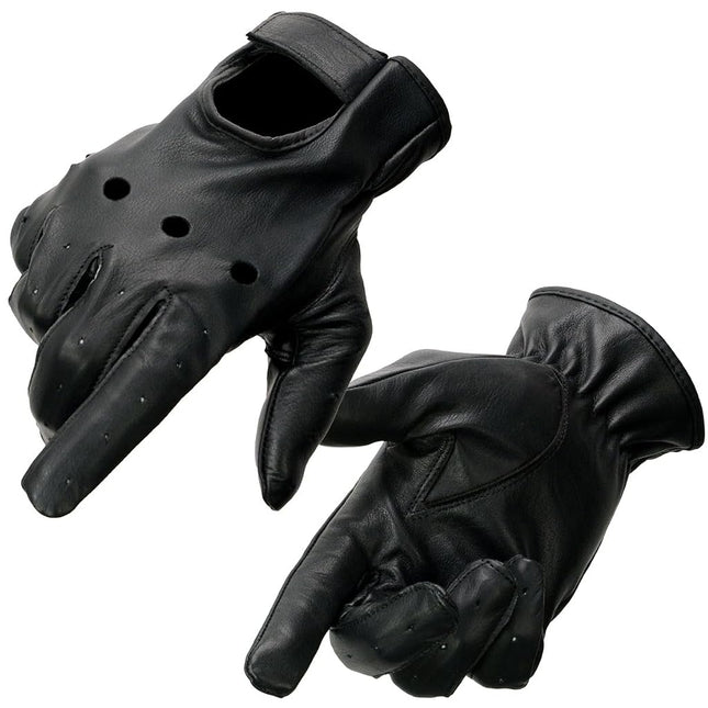 Milwaukee Leather SH247 Men's Black Perforated Leather Full Finger Motorcycle Hand Gloves W/Breathable �Open Knuckle� - Small