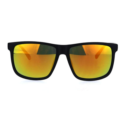 Locs Mirrored Lens Gangster Oversized Rectangular Horned Sunglasses Orange Mirror, Orange, M