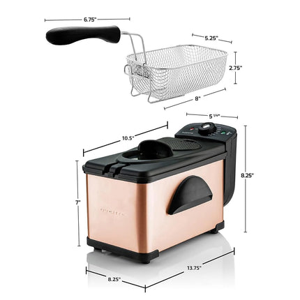 Friteuse Électrique OVENTE 2 Litres, 1500W, Couvercle avec Fenêtre de Visualisation et Filtre Anti-Odeur, Température Réglable, Panier de Friteuse Amovible et Corps en Acier Inoxydable Facile à Nettoyer, Cuivre FDM2201CO
