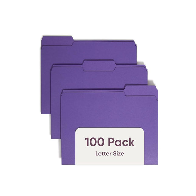 Smead Colored File Folder, 1/3-Cut Tab, Letter Size, Purple, 100 per Box (13043)