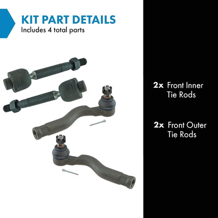 TRQ Inner and Outer Driver and Passenger Side Tie Rod Set 4 Piece