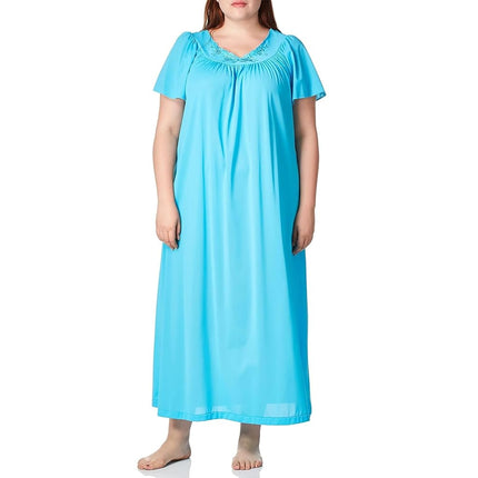Bata larga Shadowline para mujer, modelo Petals de 53 pulgadas con mangas cortas con volantes - azul - Grande