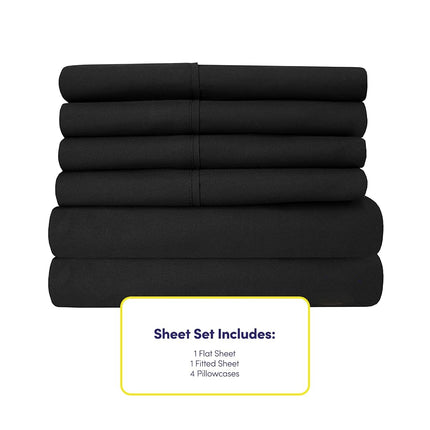 Sweet Home Collection Queen 6 pièces 1500 Supreme Collection Microfibre brossée fine, ensemble de draps à poches profondes - 2 taies d'oreiller supplémentaires, excellent rapport qualité-prix, Noir