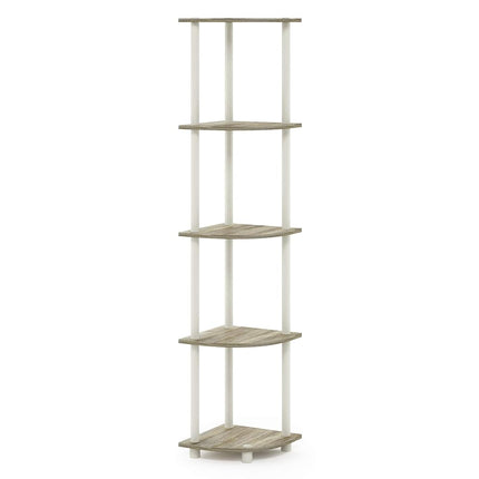 Furinno TURN-N-TUBE Corner Shelf, 5-Tier Corner Bookshelf, Open Storage Shelves, for Organization and Storage, Living Room, Home Office, Garage, Bedroom, Sonoma Oak