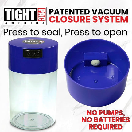 TIGHTVAC - 1 oz to 6 ounce Vacuum Sealed Storage Container - Dark Blue Cap & Clear Body