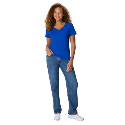 Hanes Women's Perfect-t V-Neck T-Shirt, Ring-Spun Cotton Short Sleeve Tee for Women, Deep Royal - 1 Pack, L