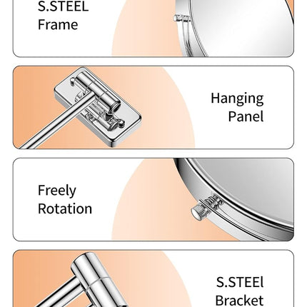 Gospire 9" Large Size Wall Mount Makeup Mirror with 1X/10X Magnification Double-Sided 360° Swivel Vanity Mirror，Chrome Polished Extendable Shaving Bathroom Wall Cosmetic Mirror for Men and Women
